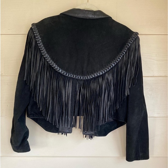 Vintage 70s Western Black Leather Fringe Jacket size Medium - Picture 2 of 5